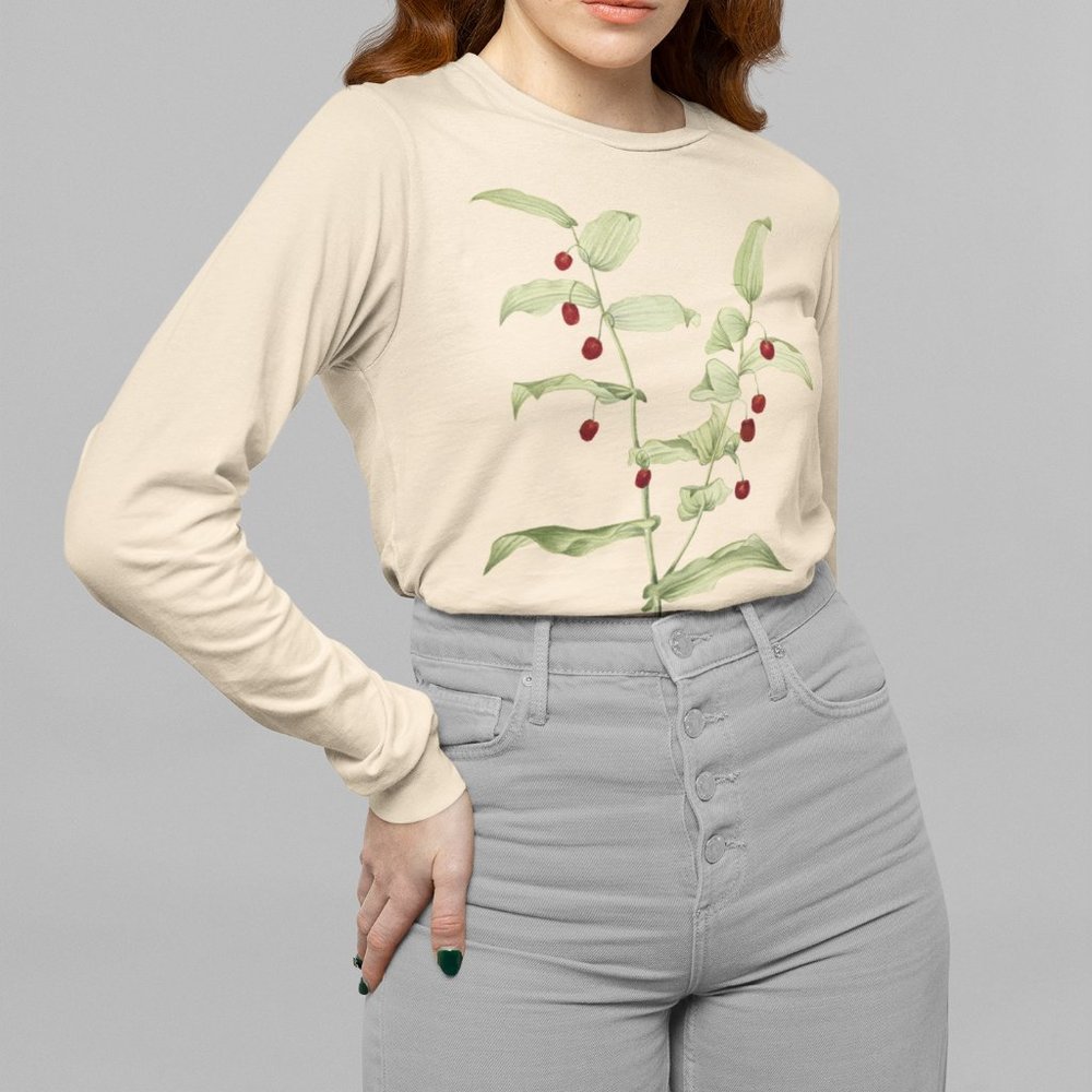 Clasping Twistedstalk Botanical Print Long Sleeve Graphic Tee T-shirt S M L XL